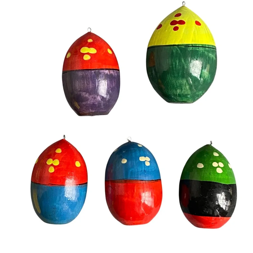 Vintage Russian‎ Matryoshka Hand Painted Wood Egg Ornaments 5 Moscow Rostov